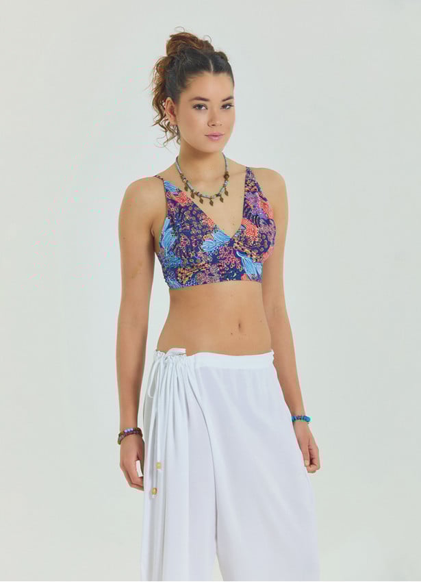 Lace Up Backless Adjustable Blue Ethnic Blouse 4651